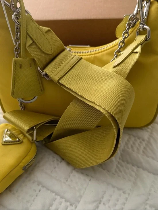 Prada Bright Yellow Nylon Shoulder Bag with Silver Hardware - Picture 2 of 5